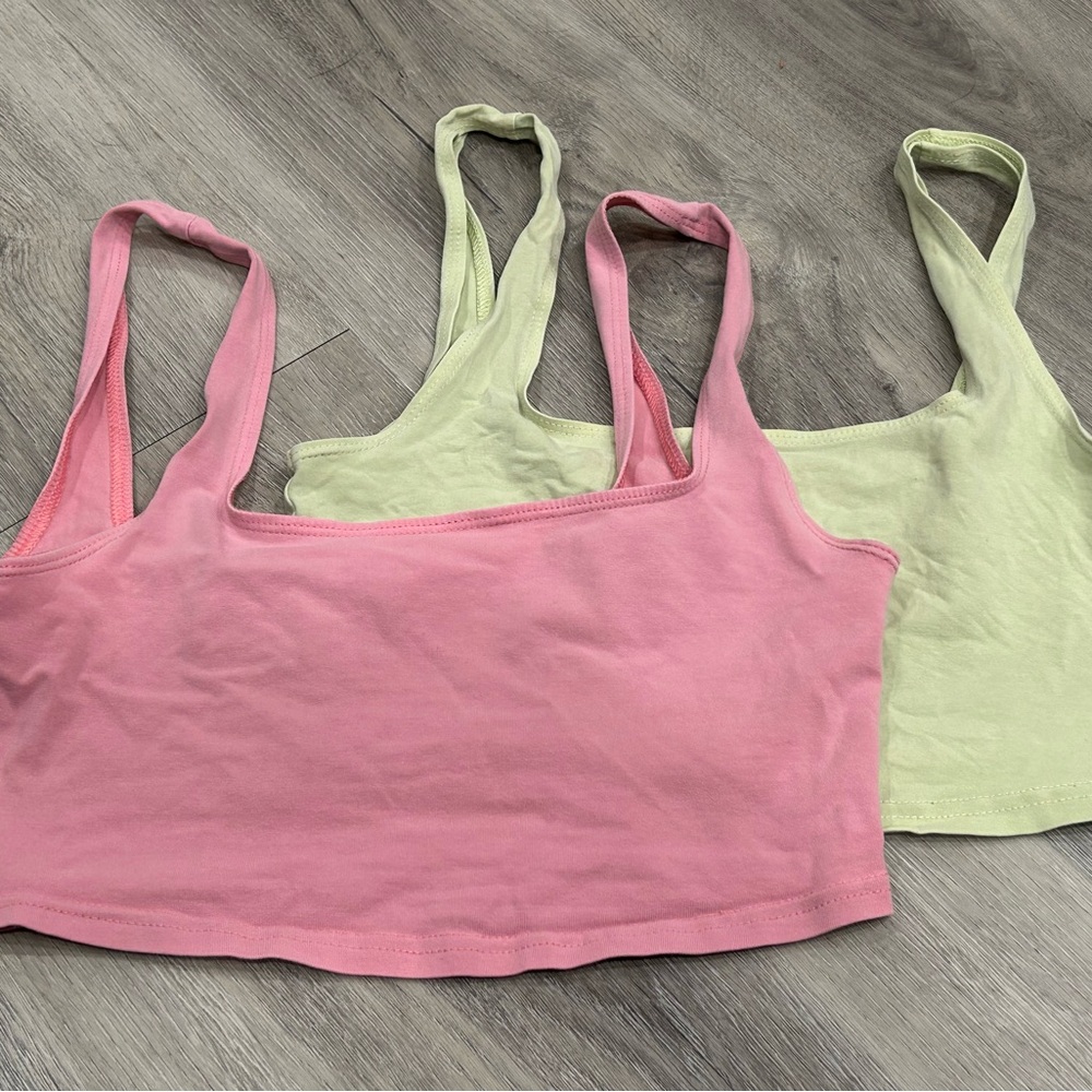 Aritzia Pink and Light Green Crop Tops